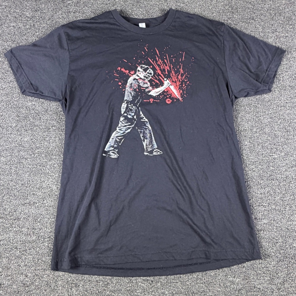 RotoWear T-Shirt Mens L Slasher Catcher Baseball Graphic Black EUC Next Level